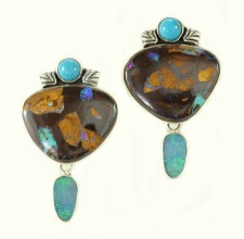 Opal Clip Earrings with Boulder Opal & Turquoise