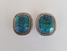 Vintage Faceted Stone Clip Earrings in Silver Tone Rope Setting