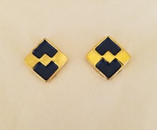 Vintage Les Bernard Black Leather & Gold Tone Clip Earrings