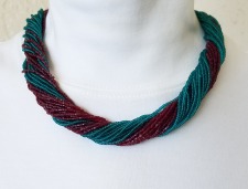 Vintage Deep Red & Emerald Green Beaded Necklace