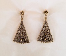 Vintage Brass Triangle Clip Earrings