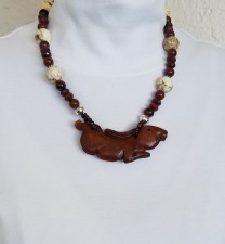 Echo of the Dreamer Hand Carved Burlwood Bunny Statement Necklace
